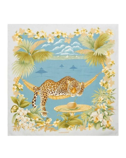Ferragamo Yellow Jungle Print Silk Scarf