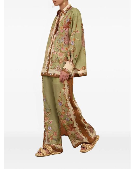 Zimmermann Green Indra Relaxed Silk Shirt