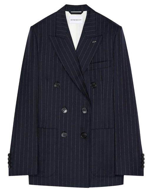 Givenchy Blue Double-Breasted Striped Wool Jacket