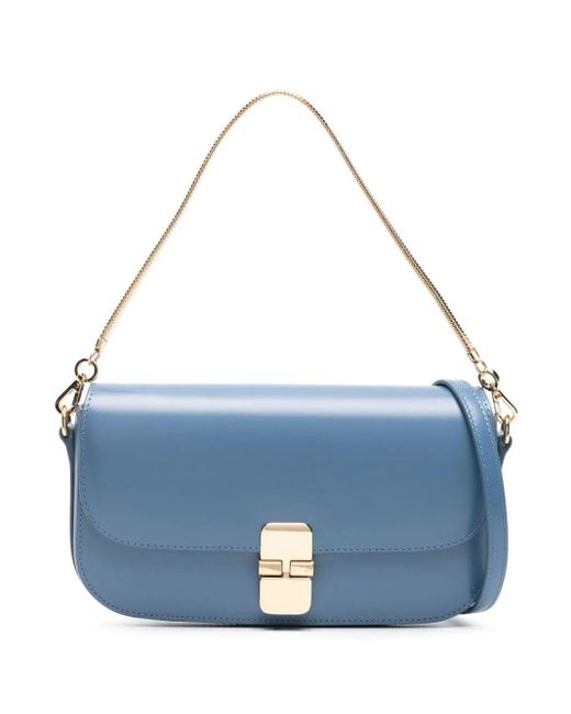 A.P.C. Blue Grace Chaine Leather Clutch Bag