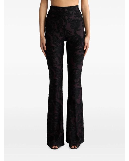 Etro Blue Flared Velvet Jacquard Pants With Paisley Foliage Pattern
