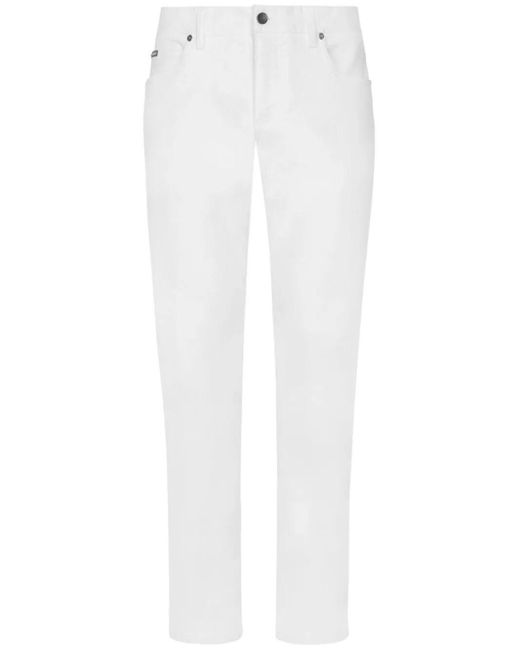 Dolce & Gabbana White Logo-plaque Slim-fit Jeans for men