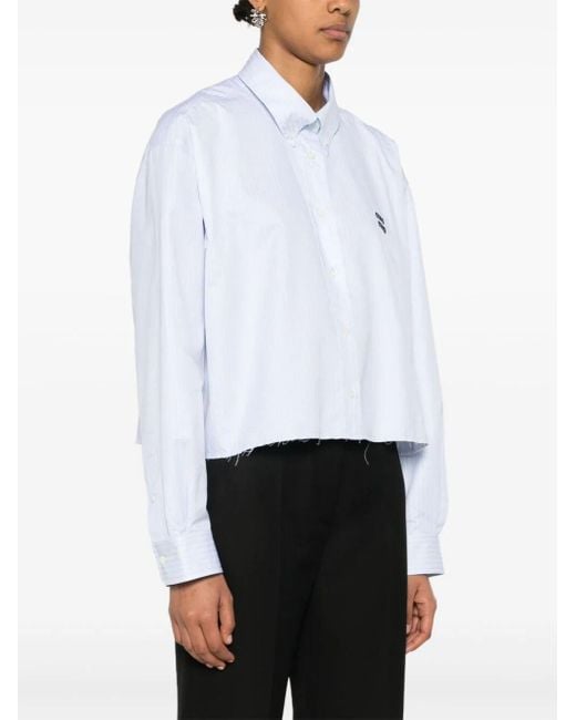 Miu Miu White Striped Crop Shirt