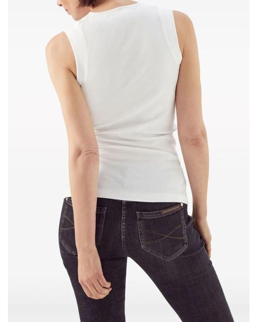 Brunello Cucinelli White Ribbed Cotton Sleeveless Top