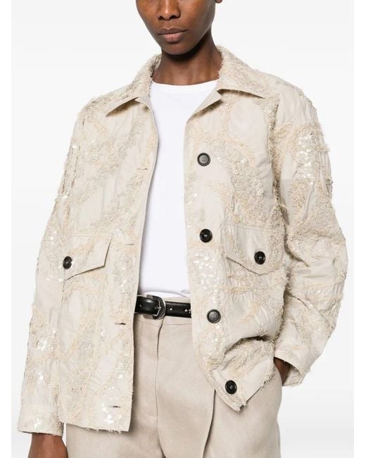 Brunello Cucinelli Natural Dazzling Seabed Embroidery Outerwear Jacket
