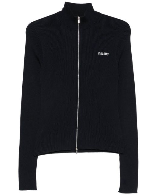 Miu Miu Black Ribbed Zip Cardigan