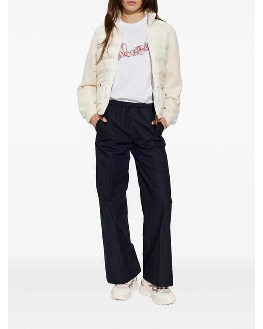 Moncler White Cotton Zip Hoodie With Nylon Front
