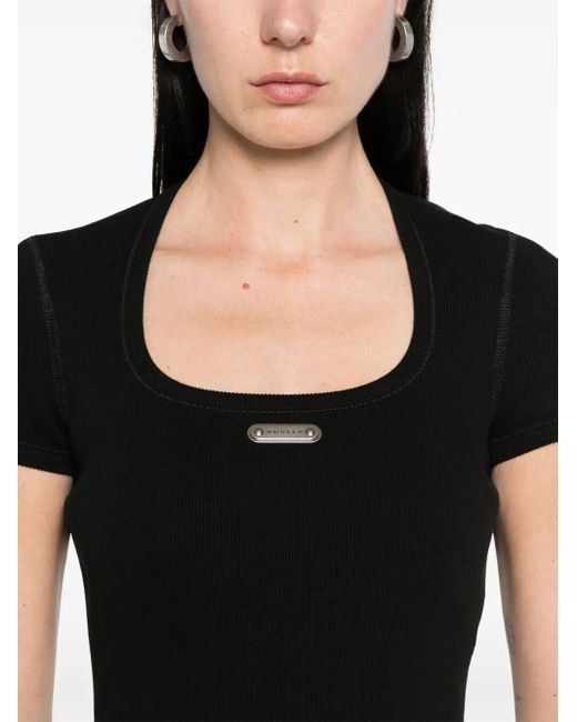 Alexander McQueen Black Logo-Plaque Ribbed Stretch Midi Dress