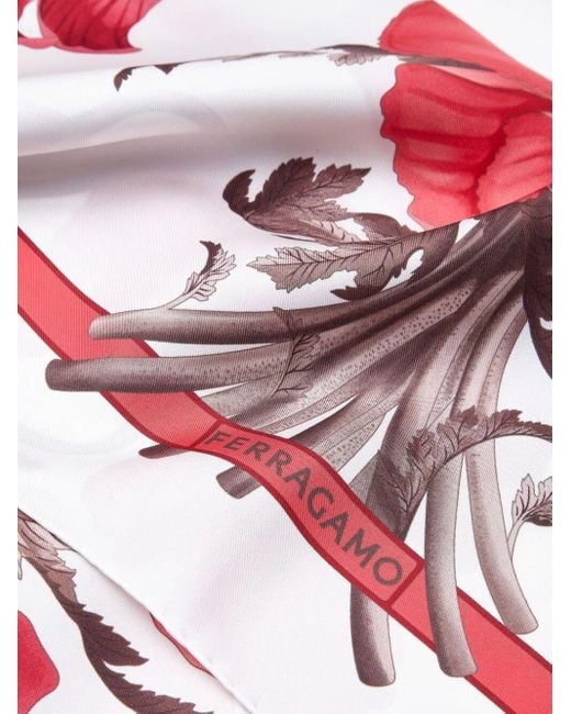 Ferragamo Red Poppy Print Silk Scarf