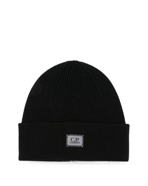 C P Company Black Beanie Logo for men