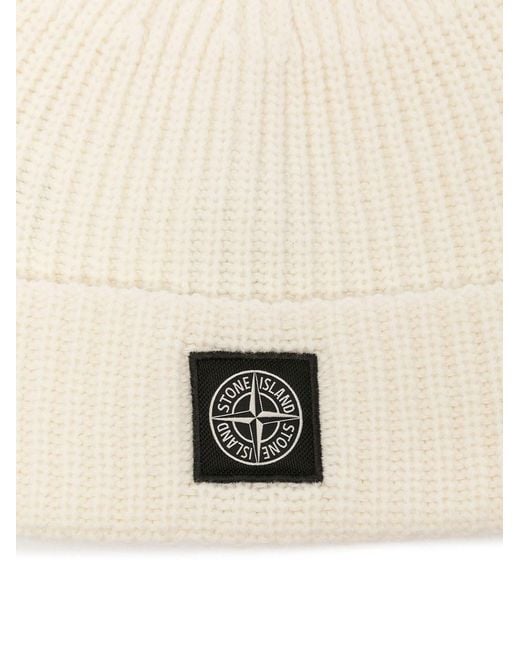 Stone Island Natural Ribbed Logo Beanie for men