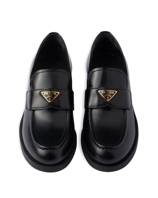 Prada Black Brushed Leather Loafers