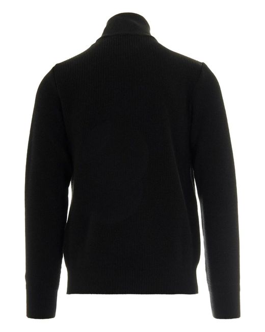 Paul & Shark Black Ribbed Half Zip Wool Blend Sweater for men