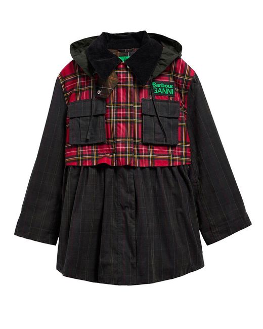 Barbour Black X Ganni: Waxed Jacket With Peplus And Tartan Details