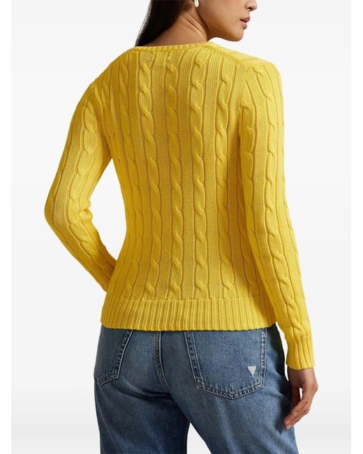 Polo Ralph Lauren Yellow Cable Knit Sweater With Logo