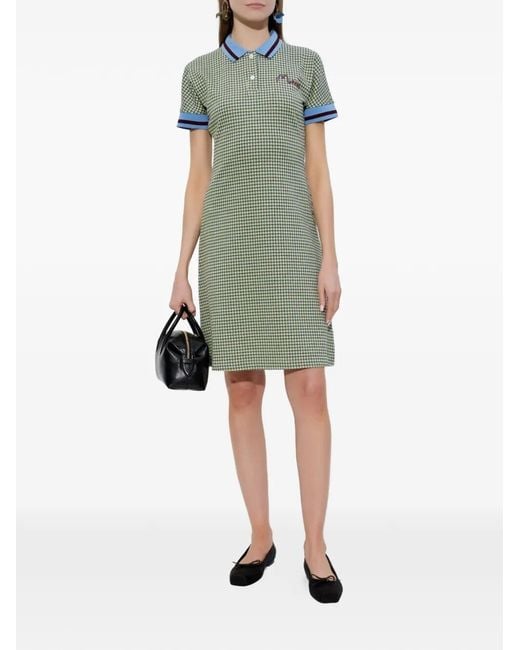 Marni Green Embroidered Checked Knitted Mini Dress