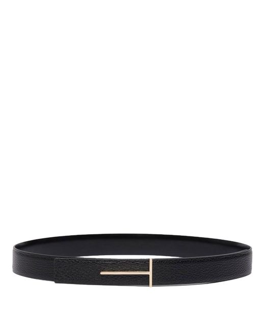 Tom Ford White Grained Leather And Spazzolato Leather Slim T Belt