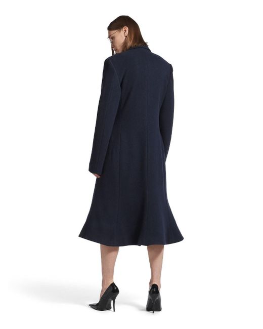 Balenciaga Blue Godet Brushed Wool Midi Coat Clothing