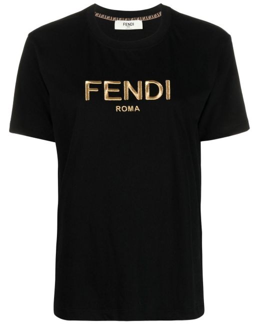 Fendi Black Logo Embroidered Cotton T-shirt