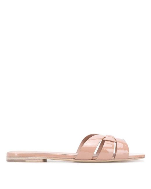 Saint Laurent Pink Neutral Nu Pieds Patent Leather Flat Sandals