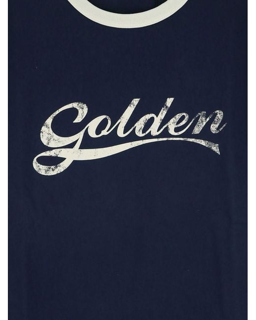 Golden Goose Deluxe Brand Blue Cotton T-Shirt With Golden Print for men