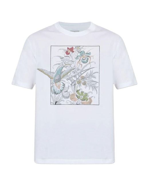 Etro White Round Neck Floral Print T-Shirt for men