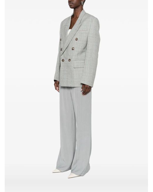 Victoria Beckham Gray Check Wool Double-Breasted Tailored Jacket