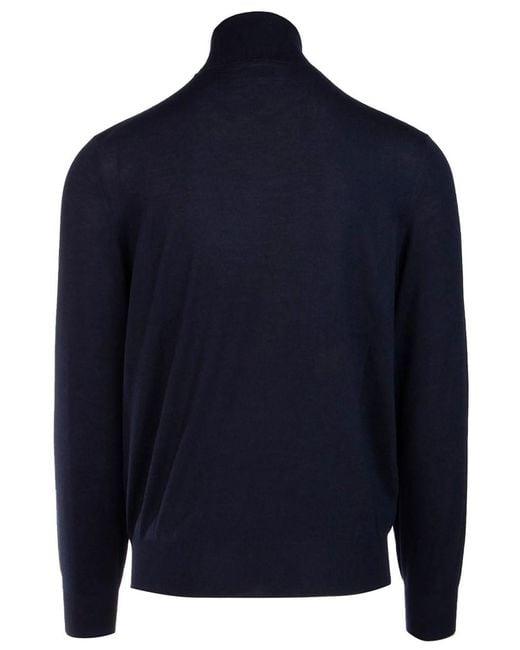 Brunello Cucinelli Blue Wool Blend Turtleneck Sweater for men