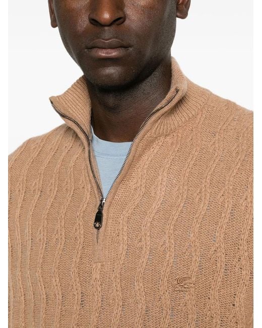 Etro Brown Roma Cashmere Quarter-Zip Jumper