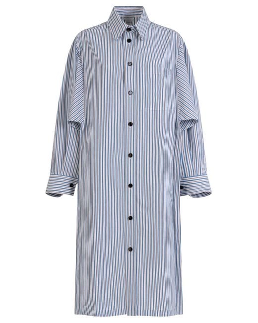 Bottega Veneta Blue Light Cotton Striped Dress