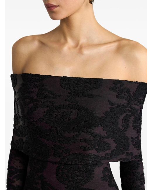 Etro Black Velvet Jacquard Sweater With Paisley Foliage Pattern