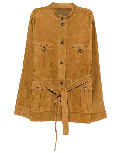 Yves Salomon Brown Belted Suede Jacket