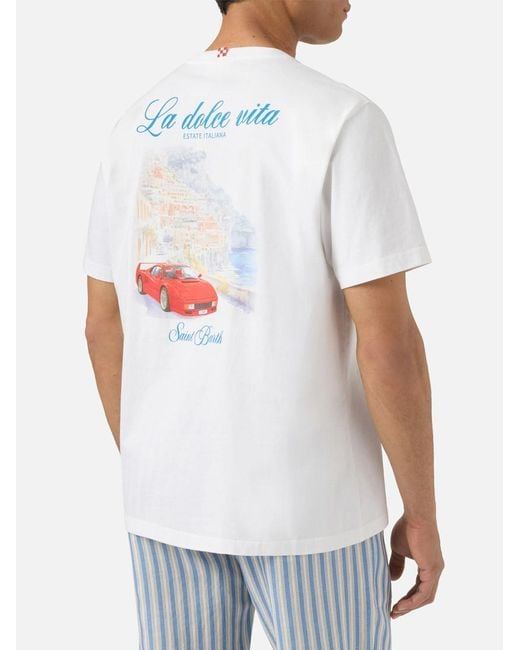 Mc2 Saint Barth White Portland T-Shirt With La Dolce Vita Illustration for men