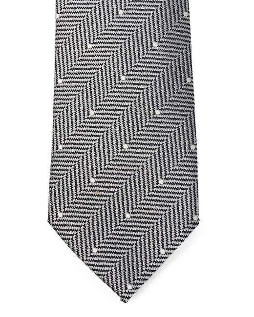 Tom Ford Gray Polka-Dot And Herringbone Pattern Silk Tie for men