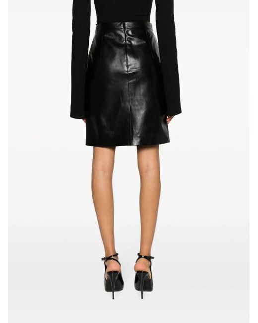 Saint Laurent Gray Vertical-seamed Leather Pencil Skirt