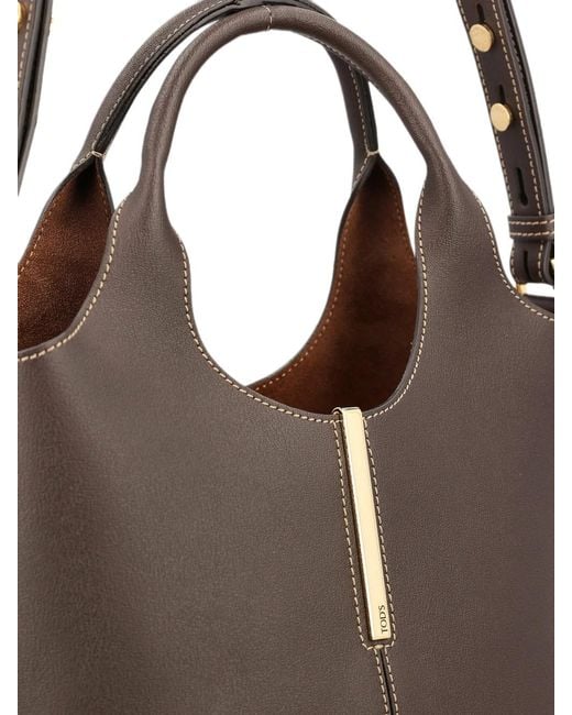 Tod's Brown Mini Leather Shopping Bag With Metal Bar