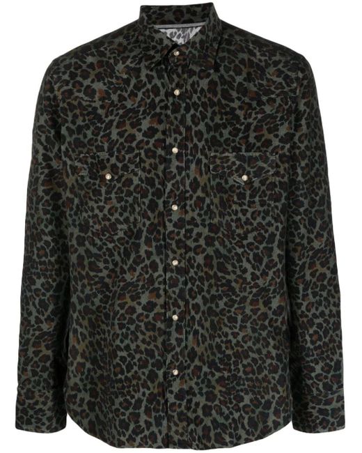 Tintoria Mattei 954 Black All-over Leopard Print Shirt for men