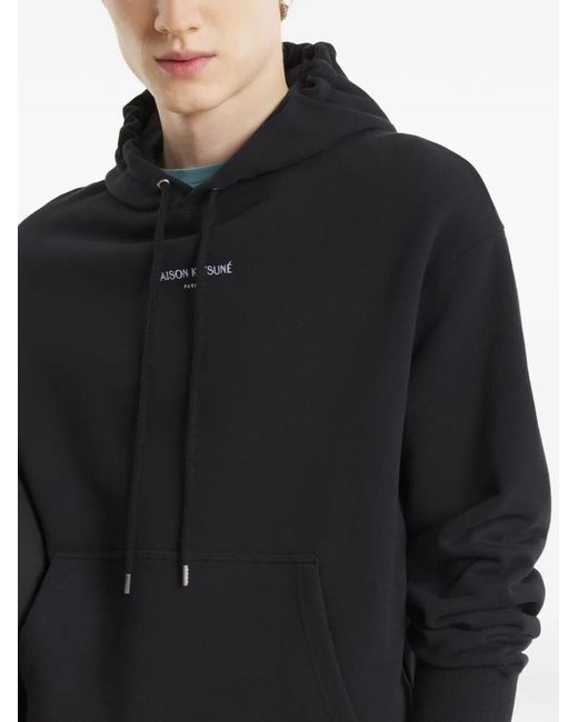 Maison Kitsuné Black Logo Cotton Hoodie for men
