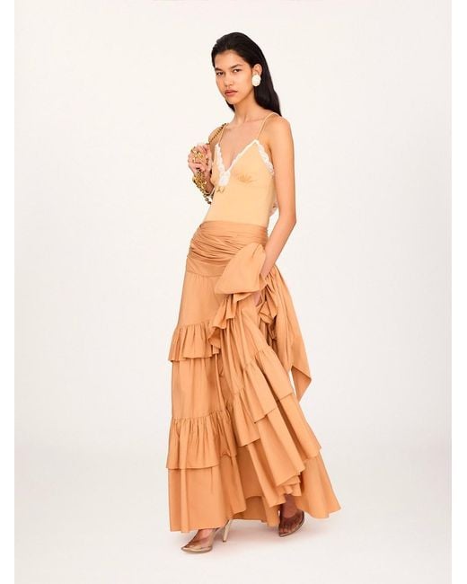 Chloé Orange Long Skirt With Ruffles