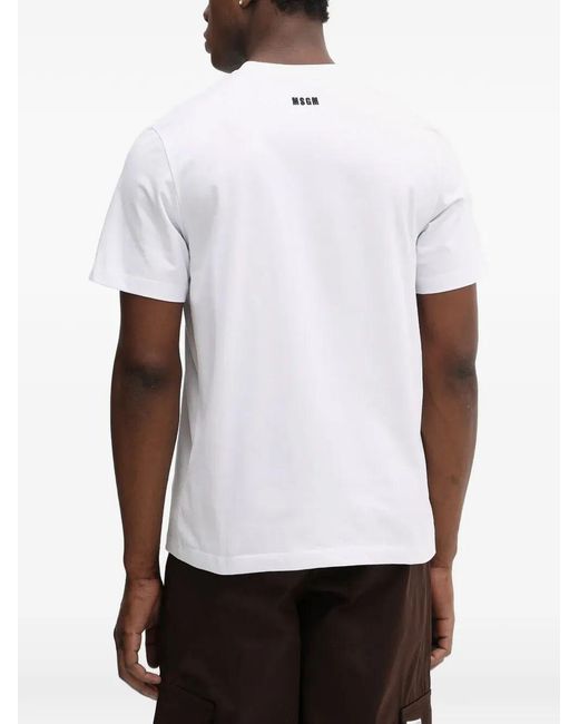 MSGM White Handwritten Logo Print Cotton T-Shir for men