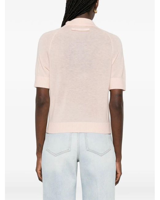 Victoria Beckham Pink Lightweight Fine Guage Knitted Polo Top Clothing