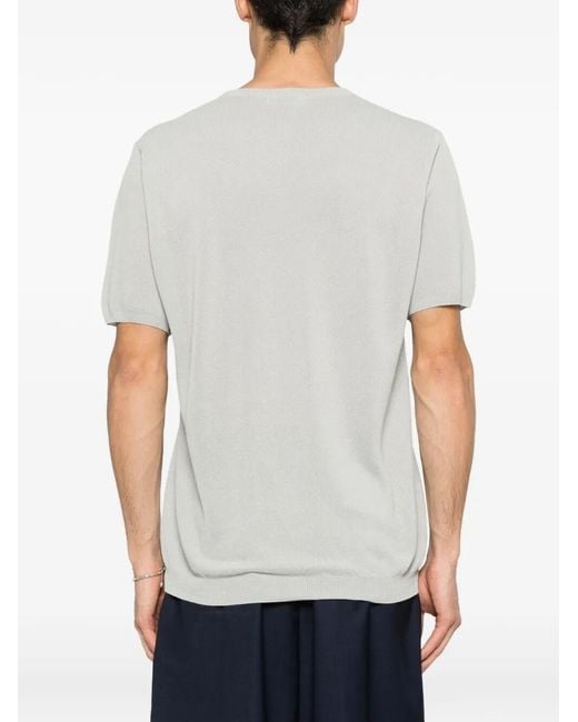 Roberto Collina White Ribbed Knit Cotton Blend T-Shirt for men