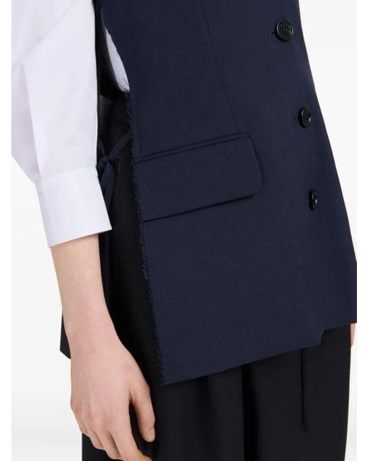 Marni Blue Wool Waistcoat With Side Slits Clothing