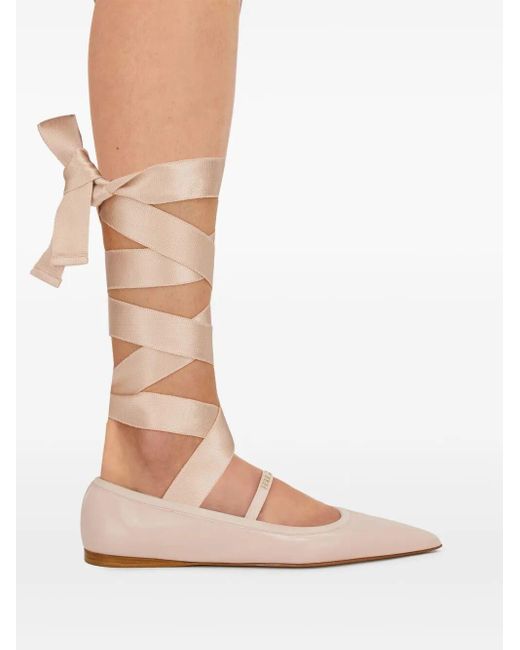 Ferragamo White Carice Ballet Flat With Ankle Ribbon
