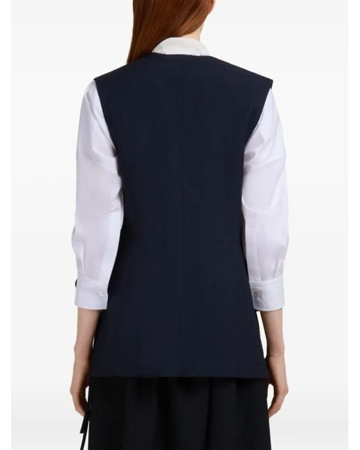 Marni Blue Wool Waistcoat With Side Slits Clothing