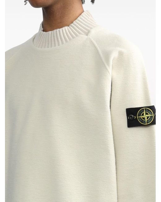 Stone Island White Fleece Crewneck Sweatshirt Clothing for men
