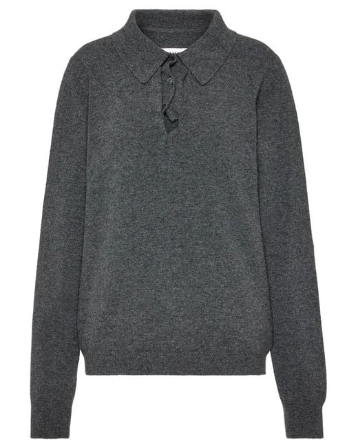 Maison Margiela Gray Draped Collar Wool Polo Sweater
