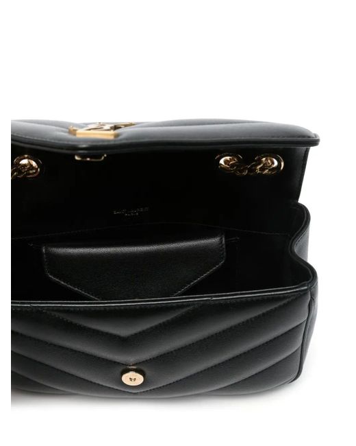 Saint Laurent Black Small Loulou Chevron Logo-Plaque Shoulder Bag