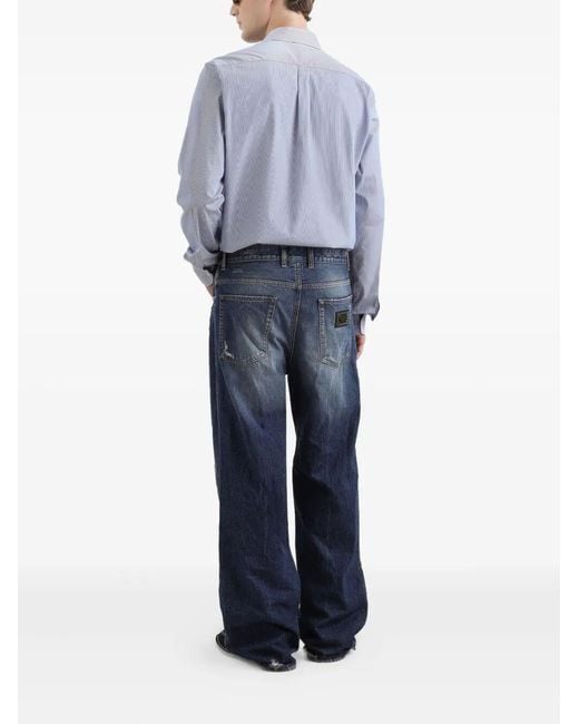 Dolce & Gabbana Blue Classic Front Button Closure Shirt for men