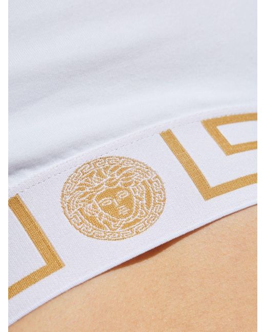 Versace White Greek Border Scoop Bralette Clothing